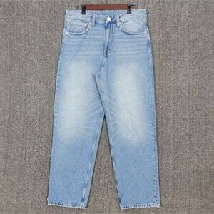 H&M Jeans Mens 34x28* Blue Faded Loose Ample Relaxed Straight Leg Distress Denim